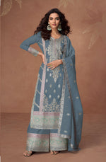 Thumbnail for Aastha Fashion Grey Heavy PV Vichitra Glamorous Festival Wear Suit
