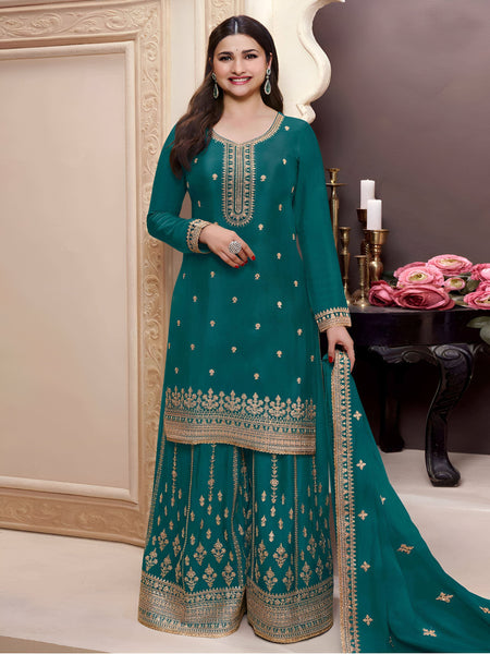 Aastha Fashion Tourquoise Heavy Chinnon Glamorous Festival Wear Suit