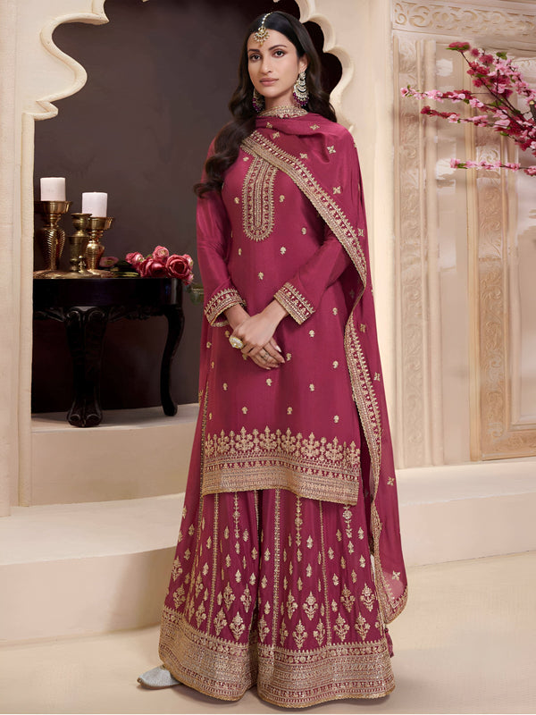 Aastha Fashion Magenta Heavy Chinnon Glamorous Festival Wear Suit