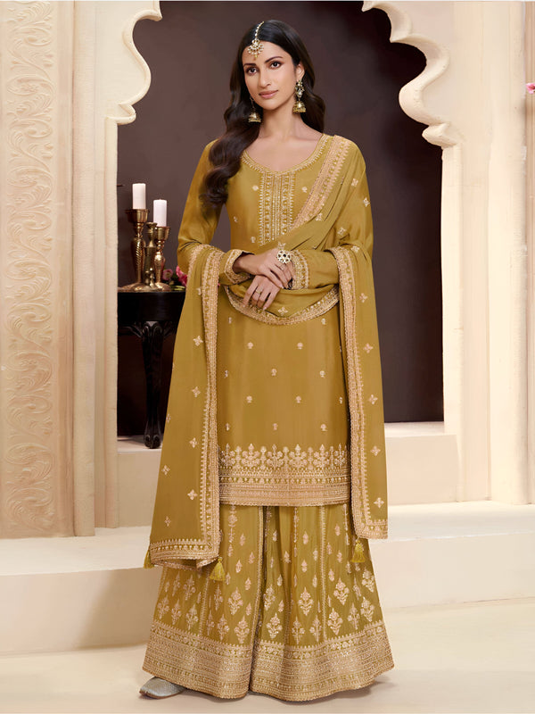 Aastha Fashion Musterd Heavy Chinnon Glamorous Festival Wear Suit