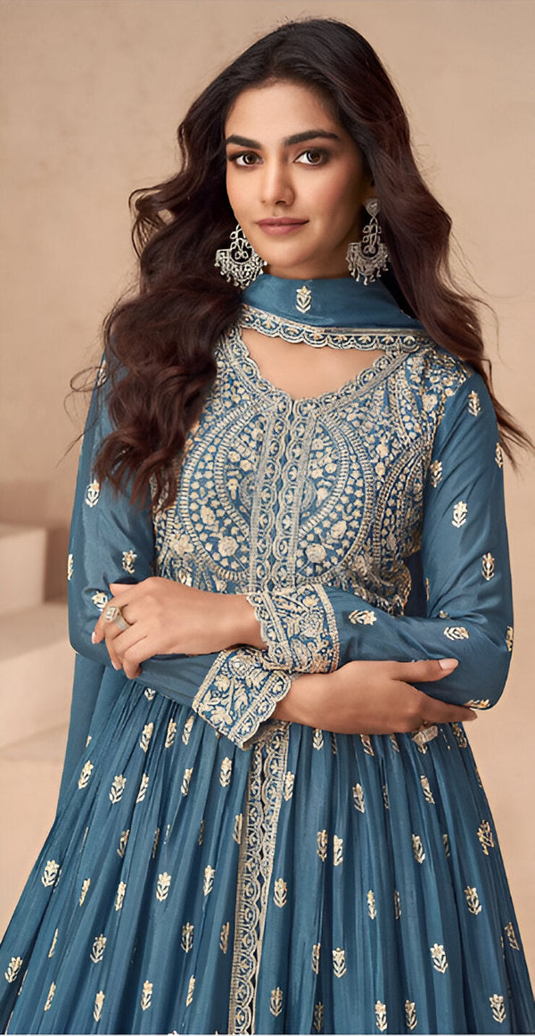 Aastha Fashion Grey Heavy Chinnon Glamorous Festival Wear Suit