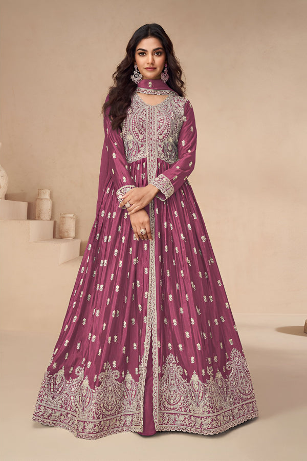 Aastha Fashion Magenta Heavy Chinnon Glamorous Festival Wear Suit