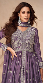 Thumbnail for Aastha Fashion Purple Heavy Chinnon Glamorous Festival Wear Suit
