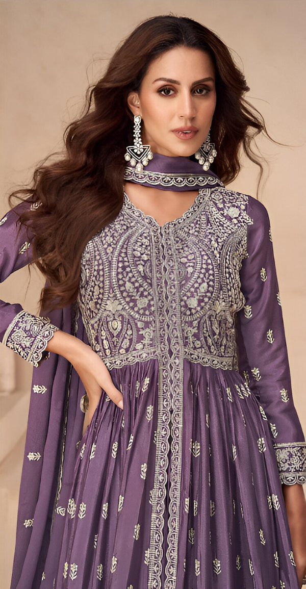 Aastha Fashion Purple Heavy Chinnon Glamorous Festival Wear Suit