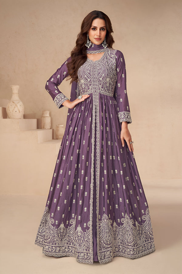 Aastha Fashion Purple Heavy Chinnon Glamorous Festival Wear Suit