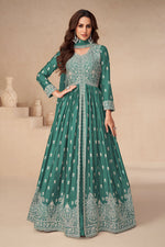 Thumbnail for Aastha Fashion Green Heavy Chinnon Glamorous Festival Wear Suit
