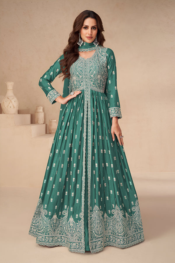 Aastha Fashion Green Heavy Chinnon Glamorous Festival Wear Suit