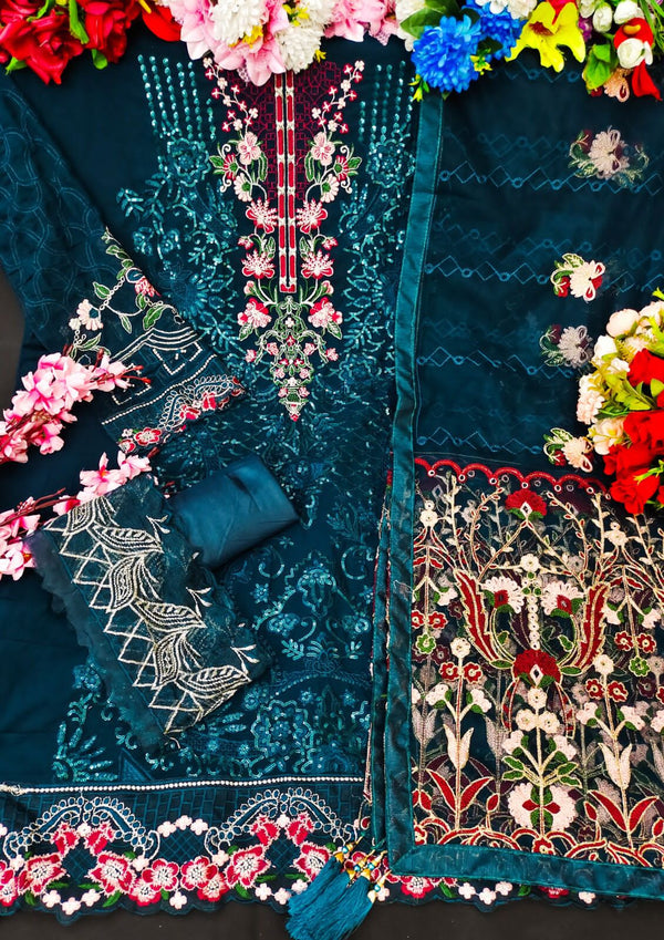 Aastha Fashion Teal Fox Georgette Glamorous Festival Wear Suit