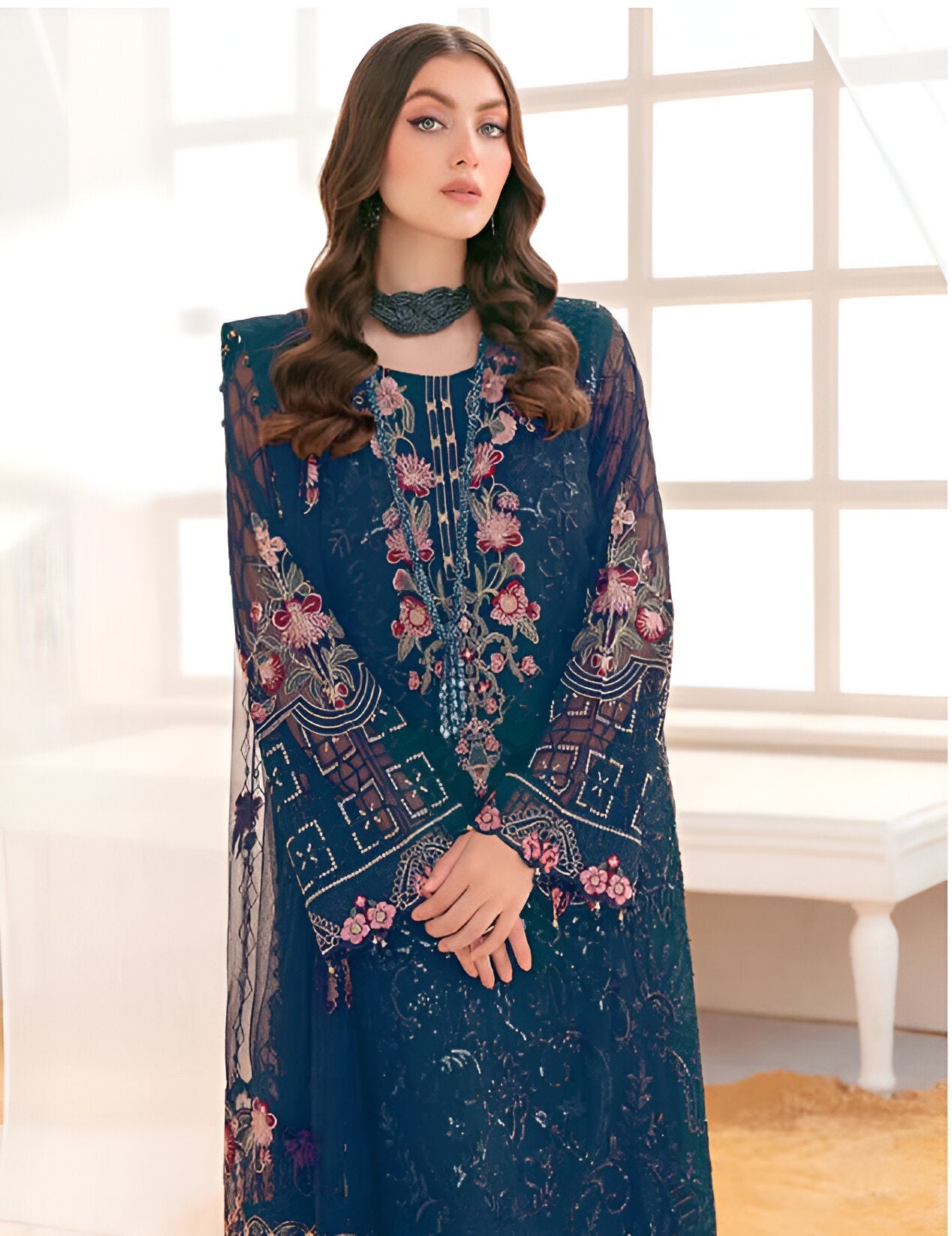 Aastha Fashion Teal Fox Georgette Glamorous Festival Wear Suit