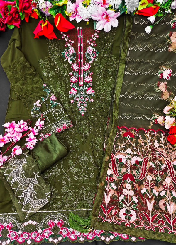 Aastha Fashion Mahendi Fox Georgette Glamorous Festival Wear Suit