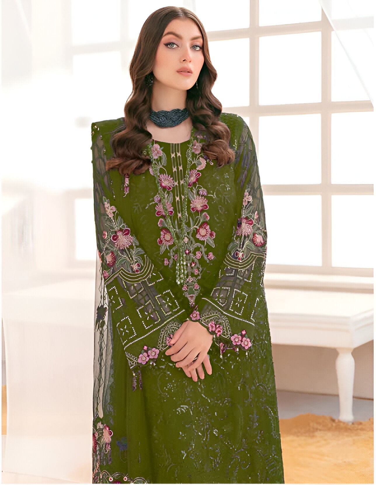 Aastha Fashion Mahendi Fox Georgette Glamorous Festival Wear Suit