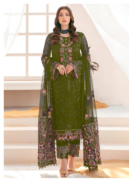 Aastha Fashion Mahendi Fox Georgette Glamorous Festival Wear Suit