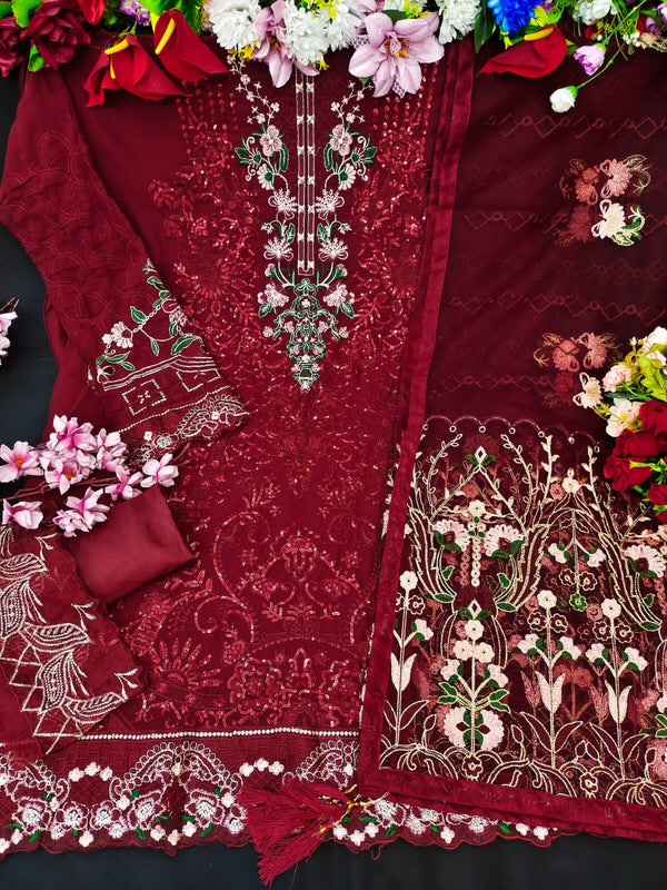 Aastha Fashion Red Fox Georgette Glamorous Festival Wear Suit