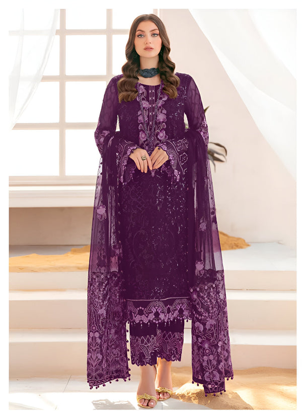 Aastha Fashion Purple Fox Georgette Glamorous Festival Wear Suit
