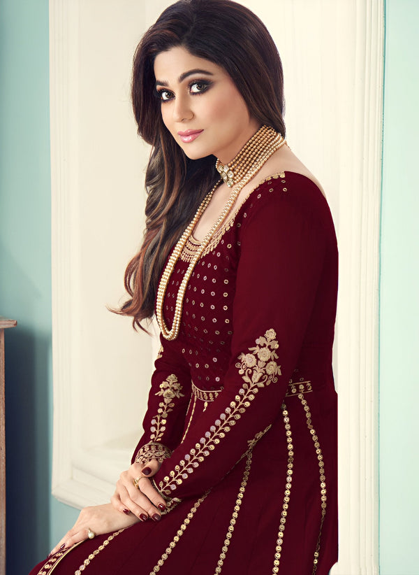 Aastha Fashion Maroon Georgette Glamorous Festival Wear Suit