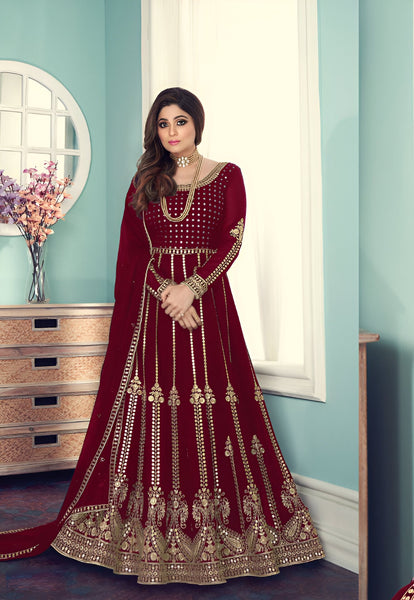 Aastha Fashion Maroon Georgette Glamorous Festival Wear Suit