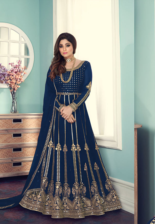 Aastha Fashion Navy Blue Georgette Glamorous Festival Wear Suit