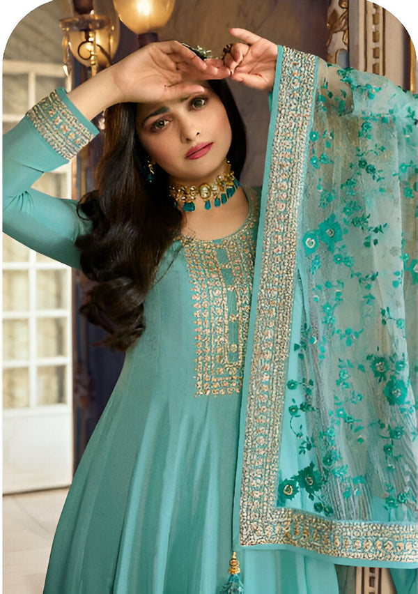Aastha Fashion See Green Dola Silk Glamorous Festival Wear Suit