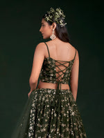 Thumbnail for Aastha Fashion Mahendi Green Georgette 7-mm Sequence Zari Glamorous Festival Lehenga Choli