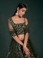 Thumbnail for Aastha Fashion Mahendi Green Georgette 7-mm Sequence Zari Glamorous Festival Lehenga Choli