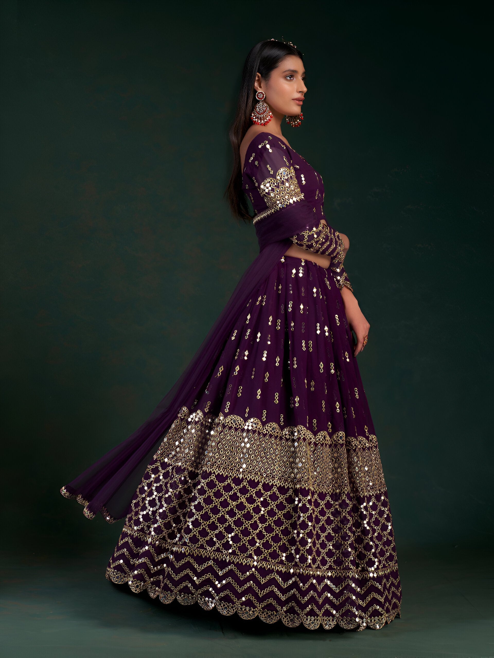 Aastha Fashion Wine Georgette Zari Sequence Mirror work Glamorous Festival Lehenga Choli
