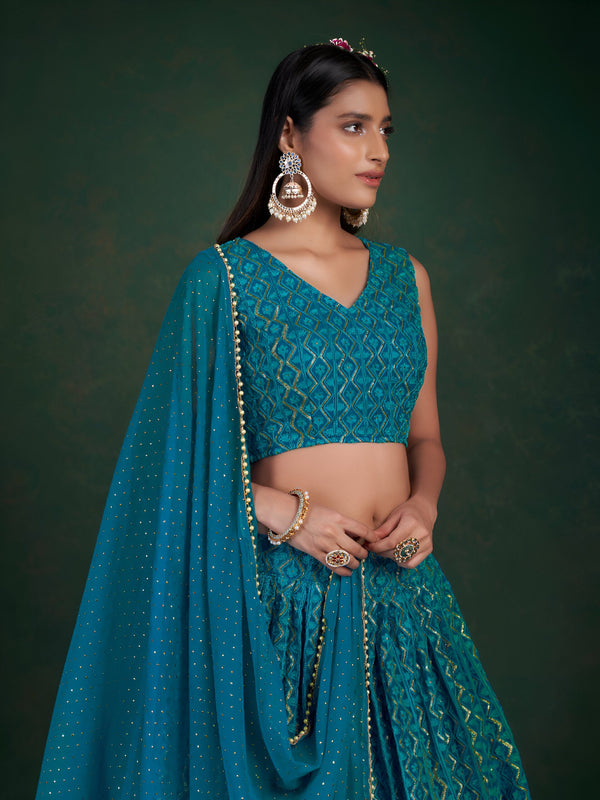 Aastha Fashion Blue Georgette Sequence work Glamorous Festival Lehenga Choli