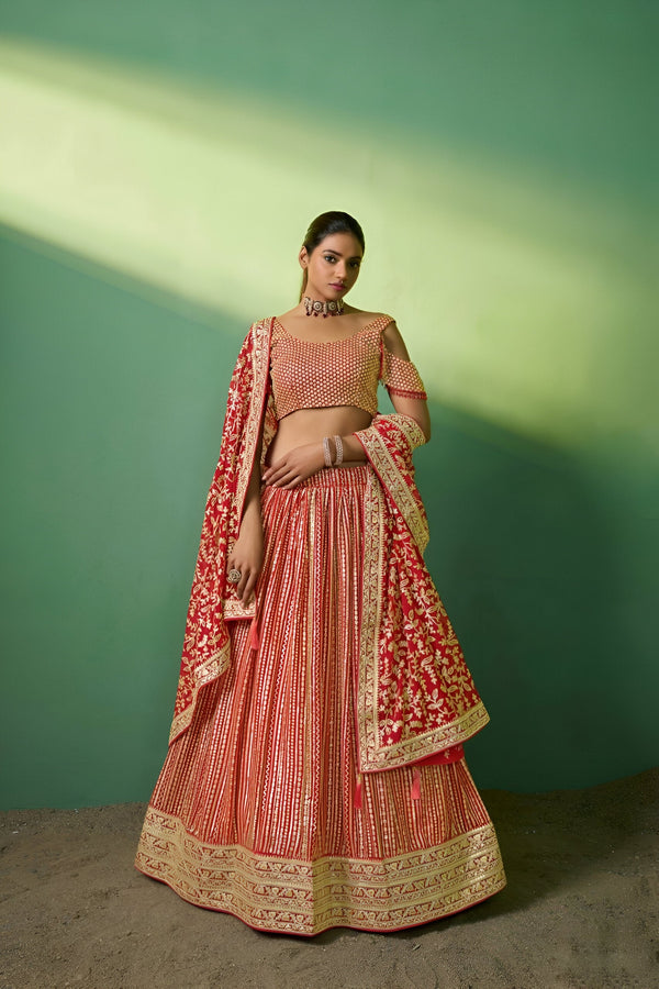 Aastha Fashion Red Georgette Embroidery, Sequence Glamorous Festival Lehenga Choli