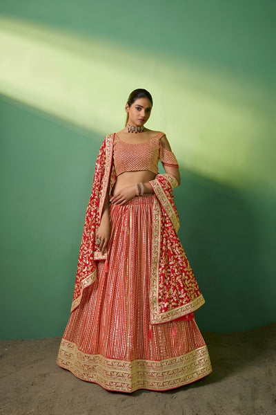 Aastha Fashion Red Georgette Embroidery, Sequence Glamorous Festival Lehenga Choli