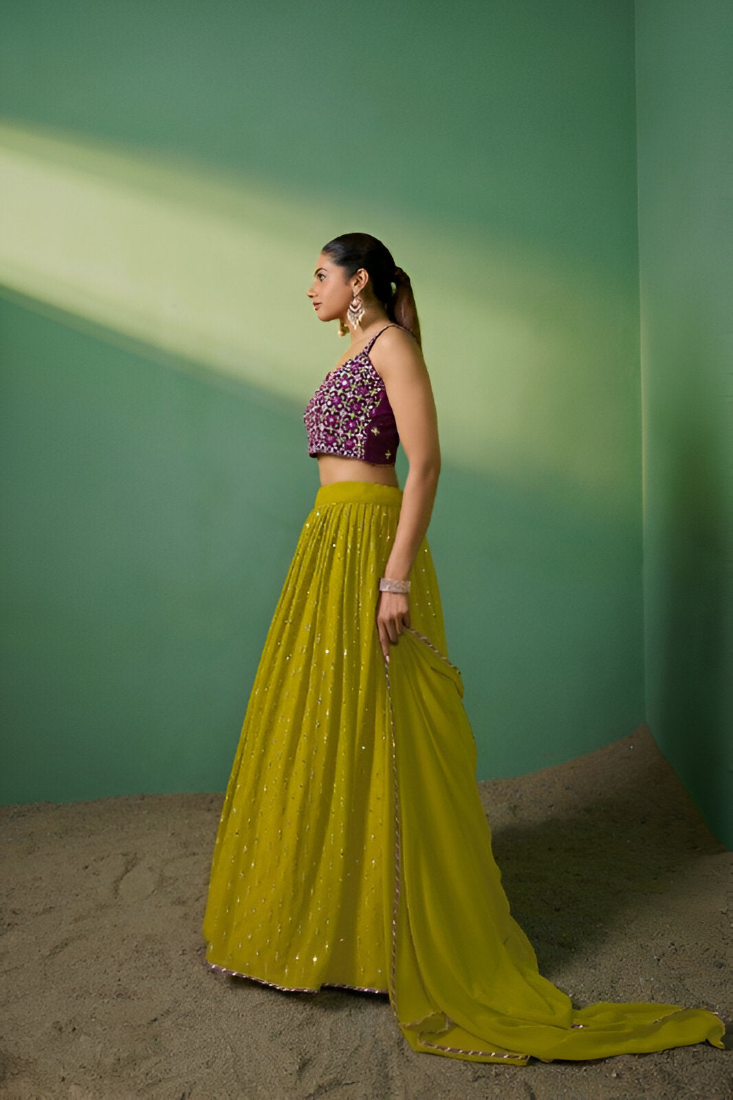 Aastha Fashion Mahendi Georgette Embroidery, Sequence Glamorous Festival Lehenga Choli