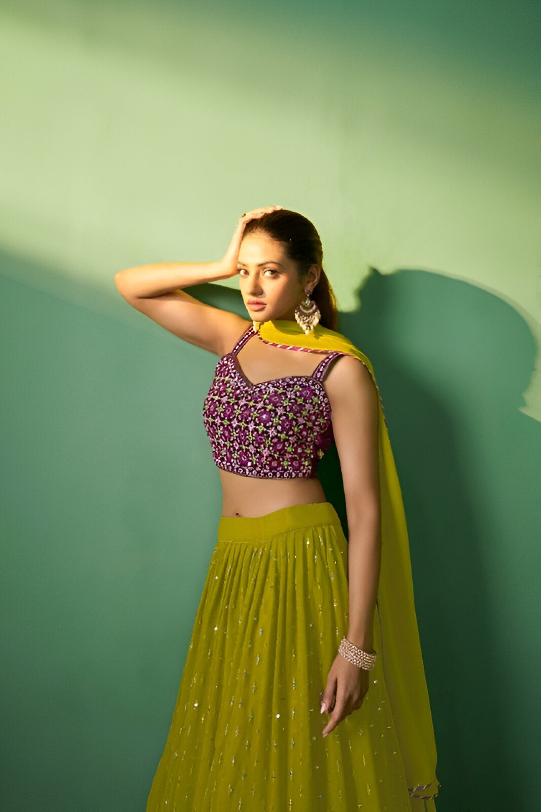 Aastha Fashion Mahendi Georgette Embroidery, Sequence Glamorous Festival Lehenga Choli