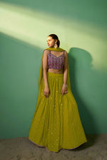 Thumbnail for Aastha Fashion Mahendi Georgette Embroidery, Sequence Glamorous Festival Lehenga Choli