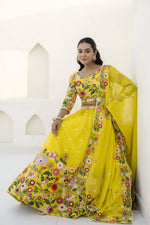 Thumbnail for Aastha Fashion Yellow Organza Embroidery, Sequence Glamorous Festival Lehenga Choli