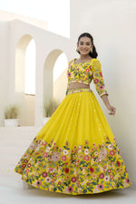 Thumbnail for Aastha Fashion Yellow Organza Embroidery, Sequence Glamorous Festival Lehenga Choli