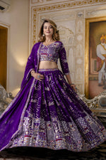 Thumbnail for Aastha Fashion Purple Blooming Georgette Embroidery, Sequence Glamorous Festival Lehenga Choli