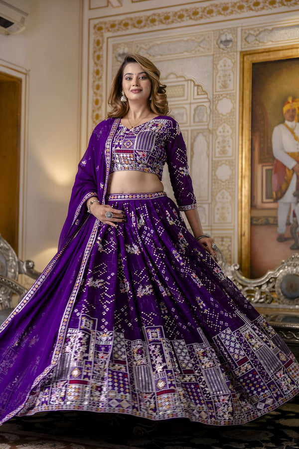 Aastha Fashion Purple Blooming Georgette Embroidery, Sequence Glamorous Festival Lehenga Choli