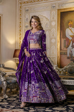 Thumbnail for Aastha Fashion Purple Blooming Georgette Embroidery, Sequence Glamorous Festival Lehenga Choli