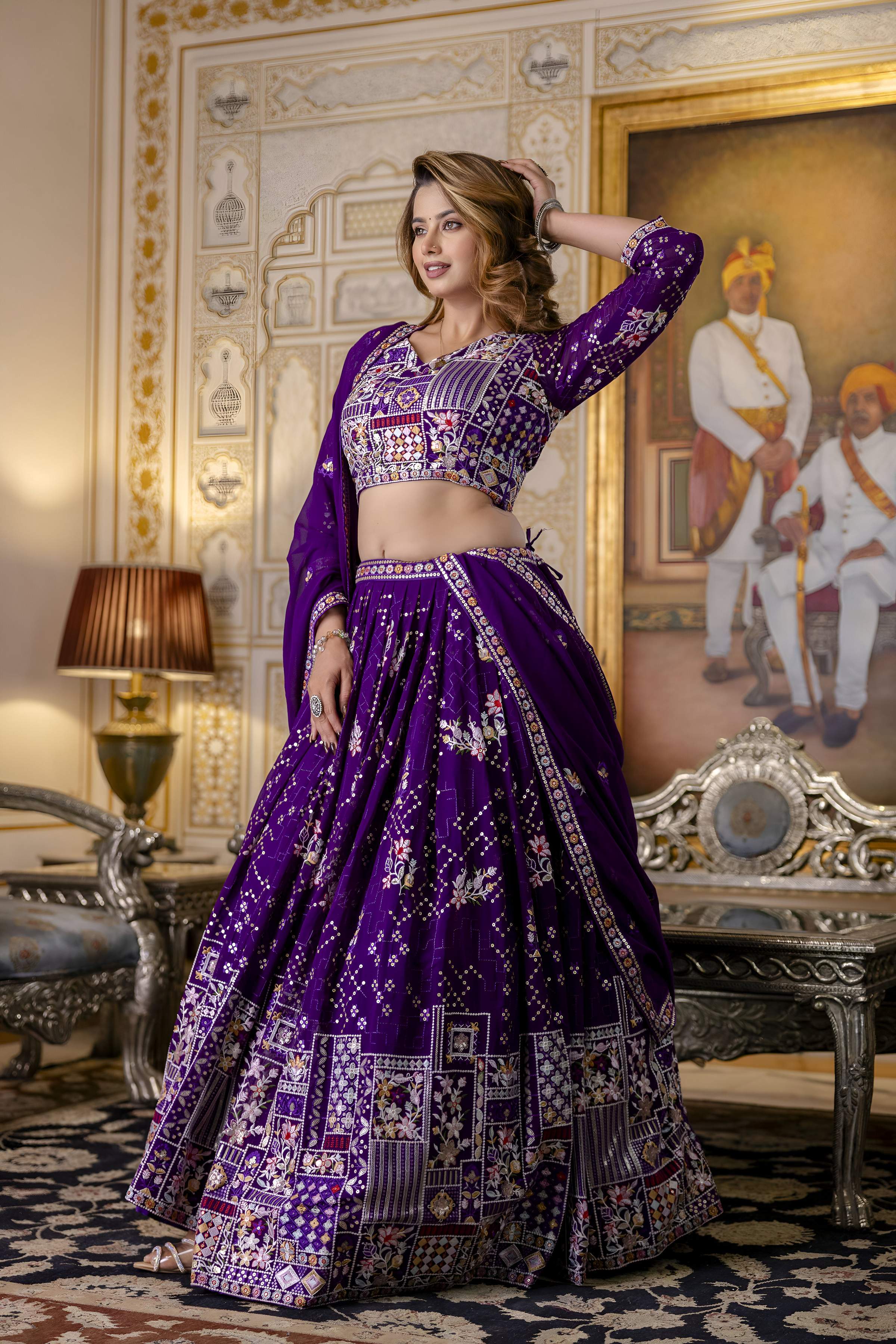 Aastha Fashion Purple Blooming Georgette Embroidery, Sequence Glamorous Festival Lehenga Choli