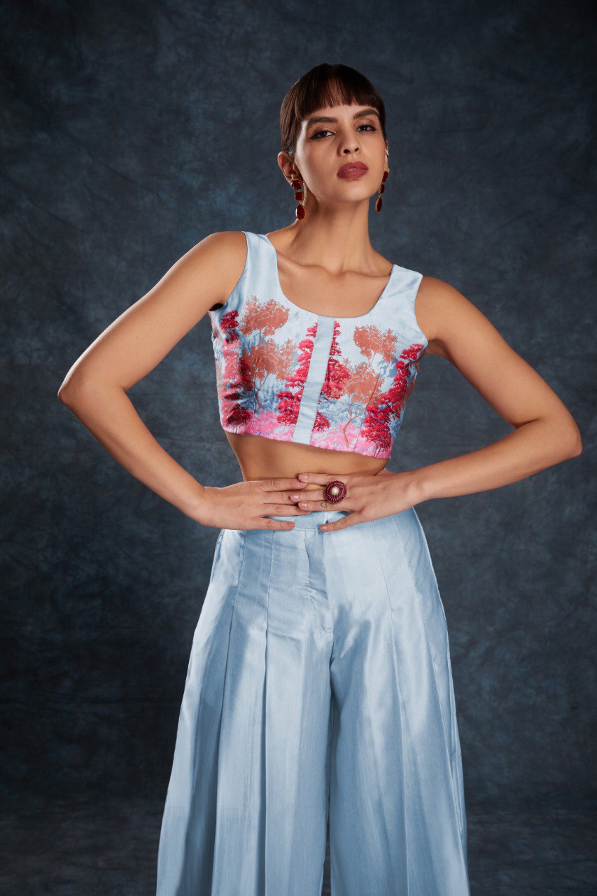 Aastha Fashion Sky Blue Satin Heavy Designer Party Wear Co-Ord Set