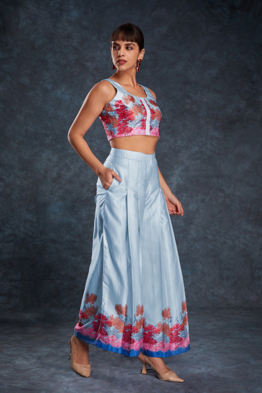 Aastha Fashion Sky Blue Satin Heavy Designer Party Wear Co-Ord Set