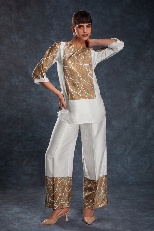 Aastha Fashion White Linen Satin Heavy Designer Party Wear Co-Ord Set