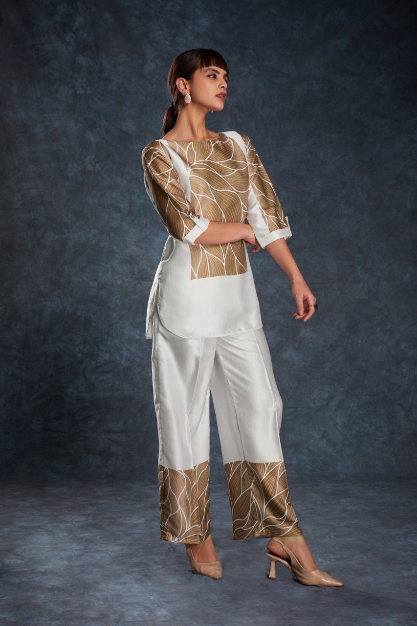 Aastha Fashion White Linen Satin Heavy Designer Party Wear Co-Ord Set