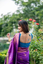 Thumbnail for Aastha Fashion Purple Soft Banarasi Katan Silk All Over Zari Weaving Pattern Saree
