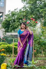 Thumbnail for Aastha Fashion Purple Soft Banarasi Katan Silk All Over Zari Weaving Pattern Saree