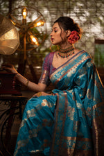 Thumbnail for Aastha Fashion Aqua Soft Banarasi Silk All Over Colourfull Meena Weaves Pattern Saree