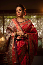 Thumbnail for Aastha Fashion Red Soft Banarasi Silk All Over Colourfull Meena Weaves Pattern Saree