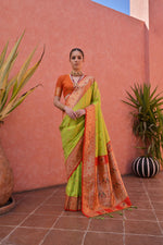 Thumbnail for Aastha Fashion Parrot Green Soft Banarasi Silk Weaving Border And Rich Zari Woven Saree