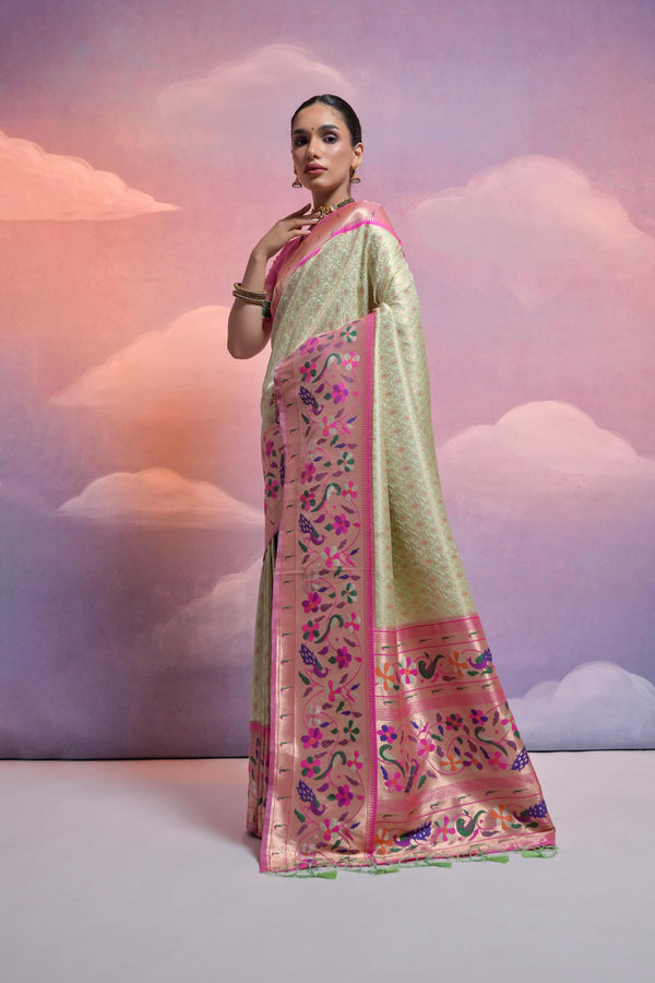 Aastha Fashion Pista Pista Soft Banarasi Silk Combination Of Kanjivaram Weaving Texture Saree