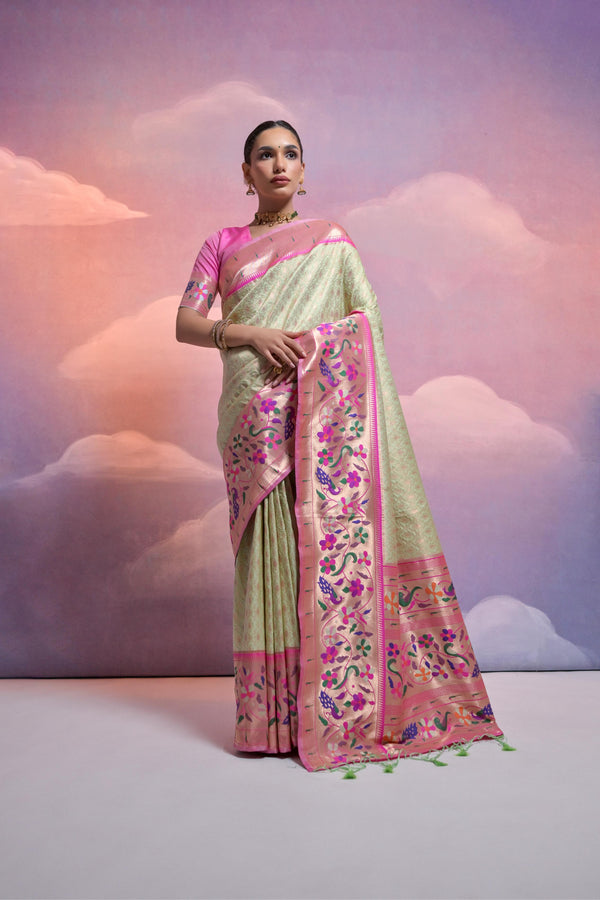 Aastha Fashion Pista Pista Soft Banarasi Silk Combination Of Kanjivaram Weaving Texture Saree