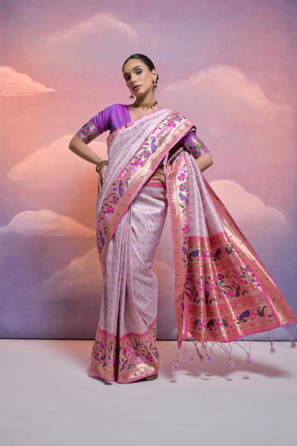 Aastha Fashion Purple Purple Soft Banarasi Silk Combination Of Kanjivaram Weaving Texture Saree