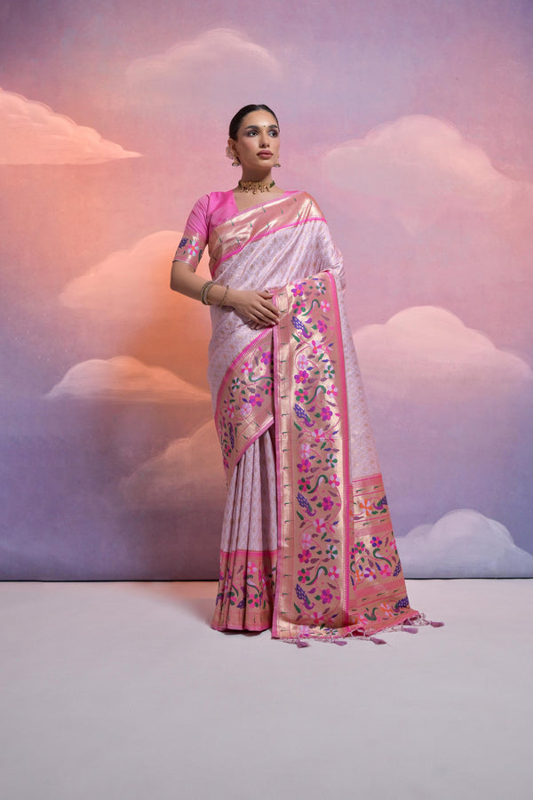 Aastha Fashion Purple Purple Soft Banarasi Silk Combination Of Kanjivaram Weaving Texture Saree